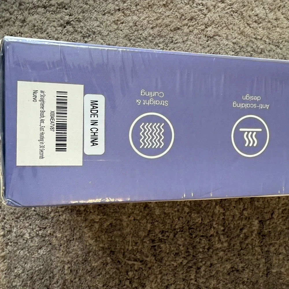 Dynkno‎ Hair Straightener Brush Purple Fast 30s Heating Anti-Scald Straight Curl